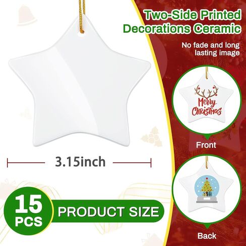 15 Pieces Sublimation Ceramic Ornament Blanks Bulk Pentacle Porcelain Pendants Ceramic Ornament for Christmas Tree DIY Personalized Disc Crafts Decoration in Saudi Arabia