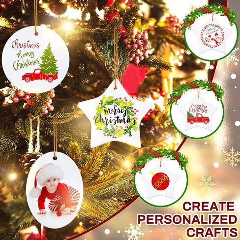 15 Pieces Sublimation Ceramic Ornament Blanks Bulk Pentacle Porcelain Pendants Ceramic Ornament for Christmas Tree DIY Personalized Disc Crafts Decoration in Saudi Arabia