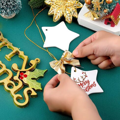 15 Pieces Sublimation Ceramic Ornament Blanks Bulk Pentacle Porcelain Pendants Ceramic Ornament for Christmas Tree DIY Personalized Disc Crafts Decoration in Saudi Arabia