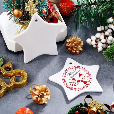 15 Pieces Sublimation Ceramic Ornament Blanks Bulk Pentacle Porcelain Pendants Ceramic Ornament for Christmas Tree DIY Personalized Disc Crafts Decoration in Saudi Arabia