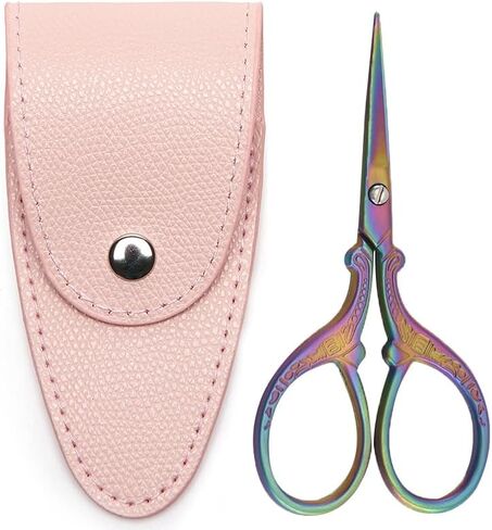3.6 inch Small Sewing Scissors, Mini Scissors in a Pouch, All Purpose with Leather Sheath Cover, Color PINK Green in Saudi Arabia