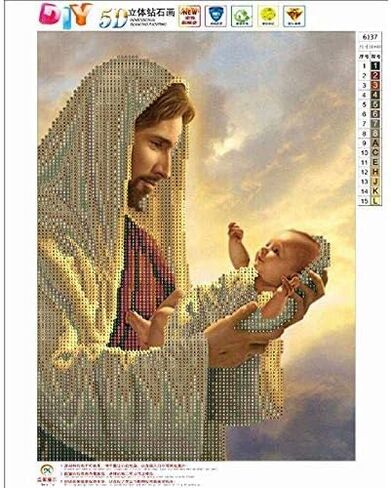 يسوع مع طفل كامل حفر الماس الرسم بواسطة مجموعات الأرقام، 5D DIY الماس التطريز كريستال حجر الراين الصليب الغرزة لوحات الفسيفساء الفن الحرفية للديكور جدار المنزل (12 × 16 بوصة / 30 × 40 سم) in Kuwait