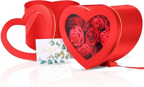 Zonon Heart Shaped Flower Box with Clear Lid Double Layer Rotating Flower Bouquet Packing Box with Paper Card Raffia for Mother's Day Arrangements Luxury Florist Delivery Gift(Black) in Kuwait