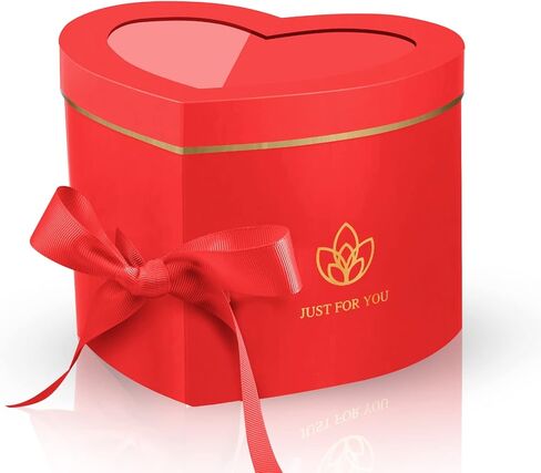 Zonon Heart Shaped Flower Box with Clear Lid Double Layer Rotating Flower Bouquet Packing Box with Paper Card Raffia for Mother's Day Arrangements Luxury Florist Delivery Gift(Black) in Kuwait