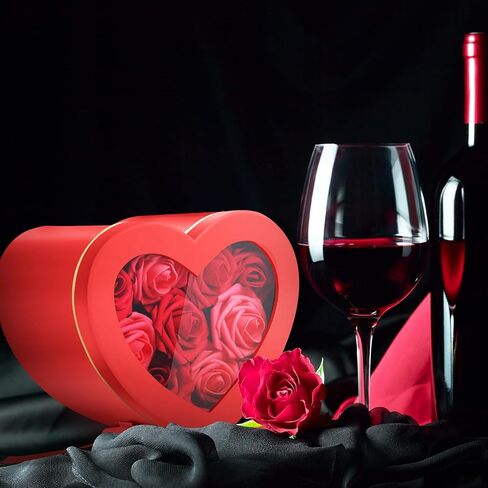 Zonon Heart Shaped Flower Box with Clear Lid Double Layer Rotating Flower Bouquet Packing Box with Paper Card Raffia for Mother's Day Arrangements Luxury Florist Delivery Gift(Black) in Kuwait