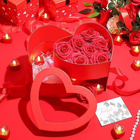Zonon Heart Shaped Flower Box with Clear Lid Double Layer Rotating Flower Bouquet Packing Box with Paper Card Raffia for Mother's Day Arrangements Luxury Florist Delivery Gift(Black) in Kuwait