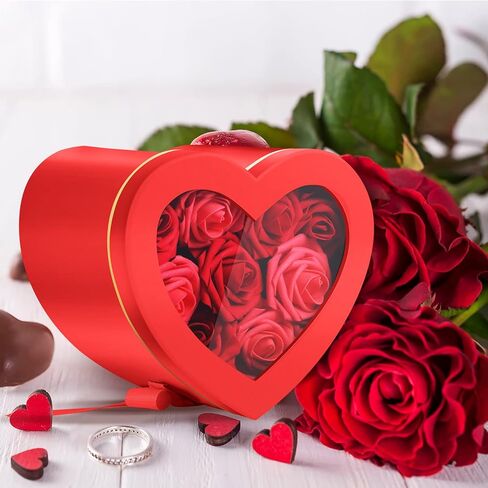 Zonon Heart Shaped Flower Box with Clear Lid Double Layer Rotating Flower Bouquet Packing Box with Paper Card Raffia for Mother's Day Arrangements Luxury Florist Delivery Gift(Black) in Kuwait