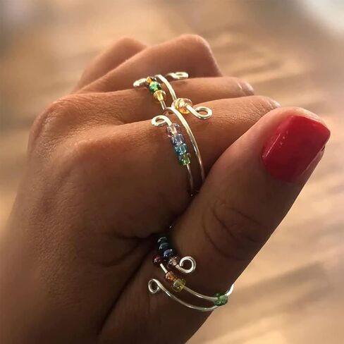 fayudawei to my Daughter قوس قزح الخرز تململ الدائري من أمي، قابل للتعديل حلقات تململ مفتوحة للقلق للنساء حبة الغزل محرك بعيدا القلق للفتيات هدية المجوهرات in Kuwait