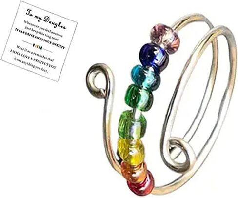 fayudawei to my Daughter قوس قزح الخرز تململ الدائري من أمي، قابل للتعديل حلقات تململ مفتوحة للقلق للنساء حبة الغزل محرك بعيدا القلق للفتيات هدية المجوهرات in Kuwait