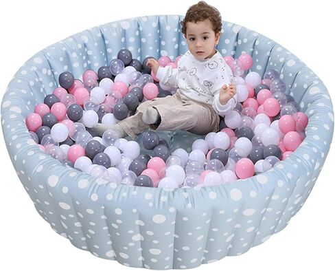 مجموعة ألعاب كرات قابلة للنفخ للأطفال من XDEMODA إن كلاود - تصميم منقط منقط باللون الوردي والأزرق والرمادي، باستخدام نسيج من البولي يوريثان اللدن بالحرارة المقاوم للصدمات فائق القوة مع حقيبة مضخة. in Kuwait