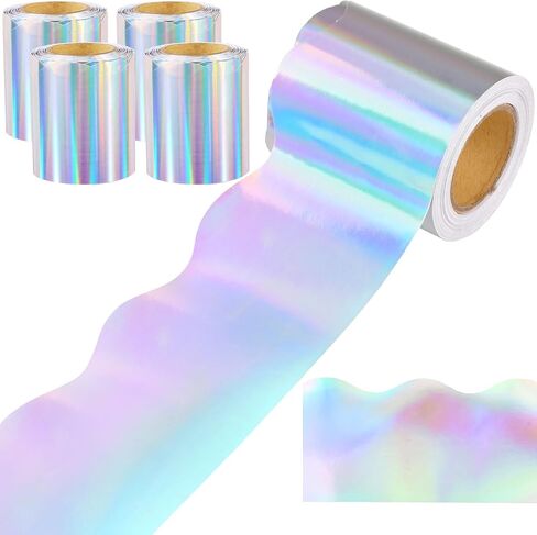 131 ft Iridescent Bulletin Board Borders,Iridescent Scalloped Rolled Border Trim Bulletin Board Decor for Classroom Home Office Decorations,4 Rolls in Saudi Arabia