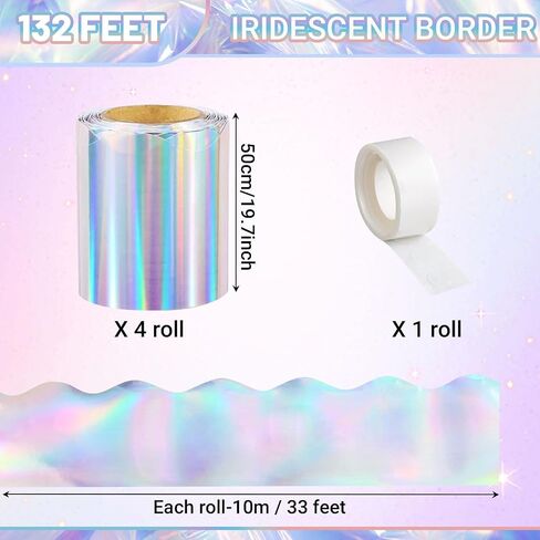 131 ft Iridescent Bulletin Board Borders,Iridescent Scalloped Rolled Border Trim Bulletin Board Decor for Classroom Home Office Decorations,4 Rolls in Saudi Arabia