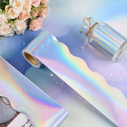 131 ft Iridescent Bulletin Board Borders,Iridescent Scalloped Rolled Border Trim Bulletin Board Decor for Classroom Home Office Decorations,4 Rolls in Saudi Arabia