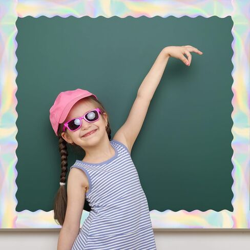 131 ft Iridescent Bulletin Board Borders,Iridescent Scalloped Rolled Border Trim Bulletin Board Decor for Classroom Home Office Decorations,4 Rolls in Saudi Arabia