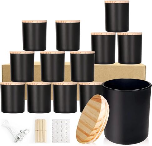 Candle Jars for Making Candles, 7.4OZ Thick Glass Candle Jars with Airtight Lids for Kitchen Bathroom,Bedroom,12Pack Small Candle Hand Making Supplies for DIY Gifts,Wedding Favor,Shower Favors(Black) in Kuwait