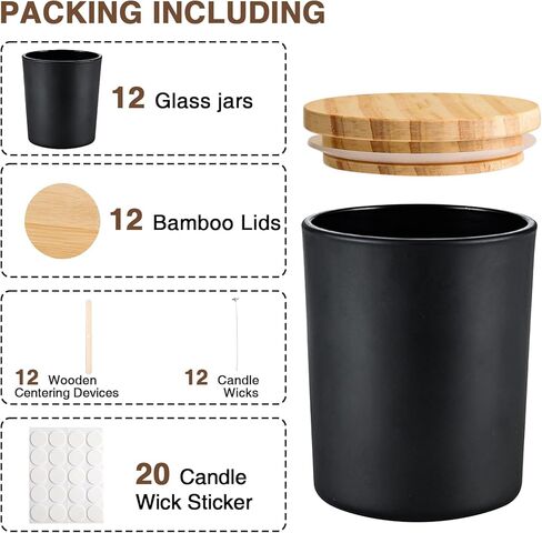 Candle Jars for Making Candles, 7.4OZ Thick Glass Candle Jars with Airtight Lids for Kitchen Bathroom,Bedroom,12Pack Small Candle Hand Making Supplies for DIY Gifts,Wedding Favor,Shower Favors(Black) in Kuwait