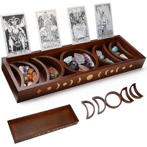 حامل بطاقة التارو، حامل كريستال BestMal لعرض الأحجار، حامل بطاقة التارو الخشبي مع 5 صينية مرحلة القمر قابلة للفصل، صندوق بطاقة التارو لعرض التارو لقراءة لوازم مذبح الويكا الزخرفية in Kuwait