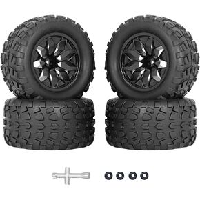 إطارات وعجلات RCMOXETO 12 مم سداسية RC مقاس 1/10، إطارات وعجلات RC لشاحنة RC مُلصقة مسبقًا وإطارات مع حشوات إسفنجية لـ Traxxas Rustler VXL Stampede Redcat Volcano EPX Pro Blackout XTE إلخ 4 قطع in Kuwait