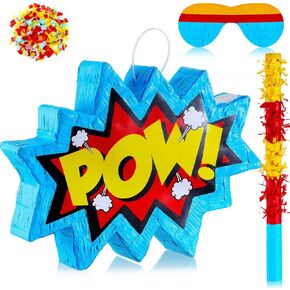Comic Book Action Pinata, Action Hero Pinata with a Blindfold Bat and Confetti Hero Party Decoration for Hero Themed Party Comic Book Games Party Favors for Kids Boys Girls, 15.7 x 12 x 3 Inches