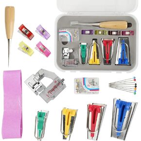 زدكارفا مجموعة صنع شريط التحيز - أدوات ربط اللحاف 4 مقاسات صانع شريط التحيز مع شريط متحيز ارجواني بطول 2 ياردة لخياطة القماش بنمط فريد خاص بك in Kuwait