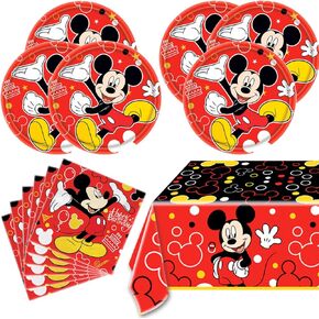 لوازم حفلات أعياد الميلاد ميكي، 16 طبق + 20 منديل + مفرش طاولة واحد، لوازم تزيين الحفلات ميكي. in Kuwait
