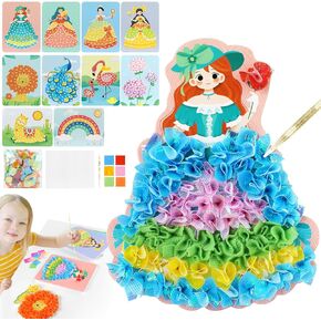 Arts and Crafts Kits for Girls, Poke Fabric Art Kids DIY Paper Craft Kit, 4 in 1 Princess Dress Up - Poking Puncture Painting, Coloring, Stickers, Cutting, Poke Craft Kit Gifts for Age 3-8