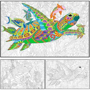Set of 2 Giant Coloring Posters - Turtle and Dolphin Wall Coloring Poster for Kids & Adults - Large Coloring Sheets for Group Activity - Huge Big Coloring Page - Jumbo Coloring for Table Floor