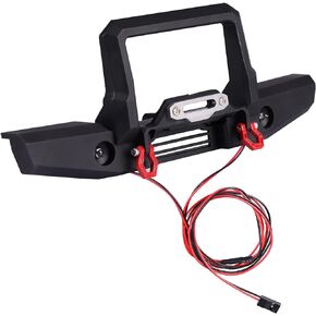Aimrock RC Metal Front Bumper w/LED Light Tow Hooks Upgrades for 1/10 TRX4 SCX10 III RC Rock Crawler Truck (Front)