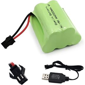 Qsmily® 9.6V RC Battery Pack, 2000mAh AA Rechargeable Ni-MH Battery Pack with Tamiya Connector and USB Charger Cable, Suitable for RC Monster Truck, RC Battle Tank, RC Aircraft Carrier Model