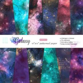 ورق بنمط المجرة 24 قطعة، دفتر قصاصات بتصميم سماء مليئة بالنجوم مقاس 12 انش × 12 انش، ورق منقوش لصنع بطاقات التهنئة وديكورات هدايا اوريغامي وسجلات القصاصات والمجلات والقصاصات اليدوية in Kuwait