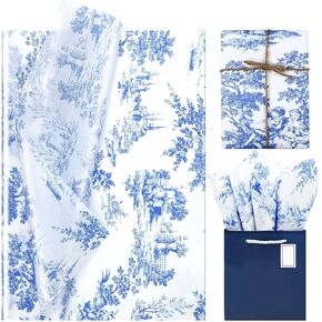 80 Sheets 20 * 14 Inches Vintage Print Tissue Paper for Gift Wrapping, Blue French Toile Gift Wrap Tissue Paper, Retro Decorative Tissue Paper for Wedding Birthday Bridal Shower DIY Craft (Green) in Kuwait