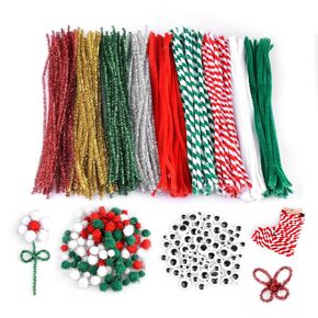 490pcs Christmas Pipe Cleaners Craft Chenille Stems with Fur Ball Set Self-Adhesive Eyes for Christmas Holidays Home School Parties Decoration (9 Colors) in Saudi Arabia