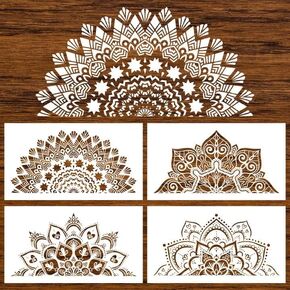 18x10 Inch Mandala Stencil Reusable Mandala Painting Templates Stencil Floral Design Stencil Mandala Drawing Craft Stencil for DIY Wall, Tile, Furniture, Canva, Outdoor Indoor Decoration 4 PCS