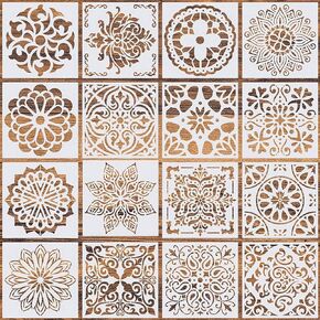 16 Pcs (6 x 6 Inch) Reusable Stencils, Mandala Stencils Mandala Dot Painting Templates Stencil for Painting Art Scrapbook (white-16pcs)