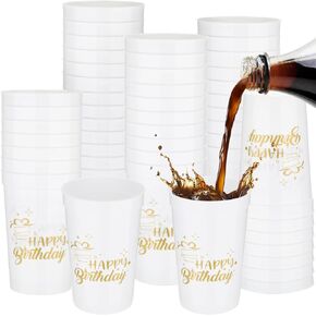 Zhehao 30 Pcs Reusable Happy Birthday Party Cups 12 oz Birthday Plastic Tumblers Birthday Cups Birthday Stadium Cups Birthday Shot Glasses for Women Men Kids Birthday Anniversary Party Favors (White)