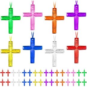 72 Pieces Crystal Cross Necklace Plastic Cross Necklace Church Welcome Necklace Christian Religious Party Supplies for Sunday School Vacation Bible School Religious Easter, 8 Colors in Saudi Arabia