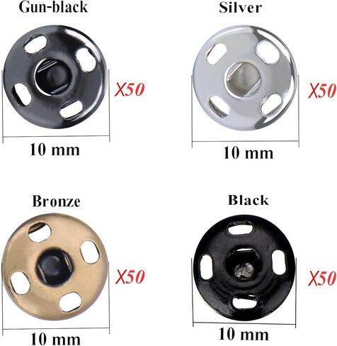 Kenkio 200 Sets 10 mm Sew-on Snap Metal Snaps Fasteners Press Studs Buttons for Sewing Clothing, 4 Colors in Kuwait