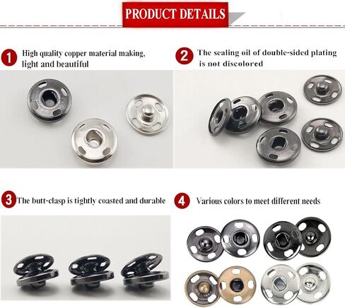 Kenkio 200 Sets 10 mm Sew-on Snap Metal Snaps Fasteners Press Studs Buttons for Sewing Clothing, 4 Colors in Kuwait