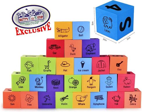 Deluxe 2" EVA Foam Colorful Building Blocks (30 PCS) Featuring Abc's, Numbers & Pictures with Bonus Matty's Toy Stop Storage Bag in Saudi Arabia