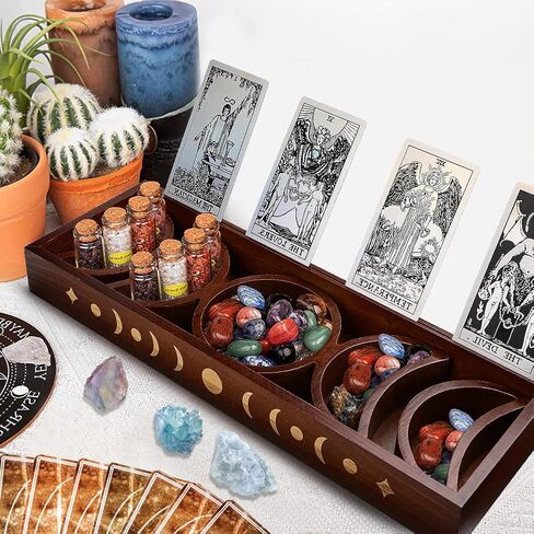 حامل بطاقة التارو، حامل كريستال BestMal لعرض الأحجار، حامل بطاقة التارو الخشبي مع 5 صينية مرحلة القمر قابلة للفصل، صندوق بطاقة التارو لعرض التارو لقراءة لوازم مذبح الويكا الزخرفية in Kuwait