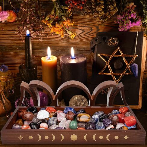 حامل بطاقة التارو، حامل كريستال BestMal لعرض الأحجار، حامل بطاقة التارو الخشبي مع 5 صينية مرحلة القمر قابلة للفصل، صندوق بطاقة التارو لعرض التارو لقراءة لوازم مذبح الويكا الزخرفية in Kuwait