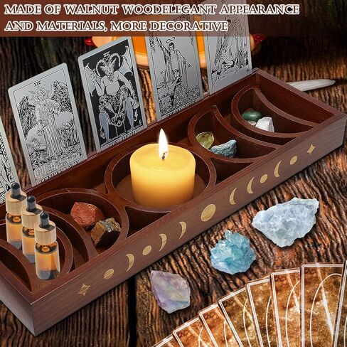 حامل بطاقة التارو، حامل كريستال BestMal لعرض الأحجار، حامل بطاقة التارو الخشبي مع 5 صينية مرحلة القمر قابلة للفصل، صندوق بطاقة التارو لعرض التارو لقراءة لوازم مذبح الويكا الزخرفية in Kuwait