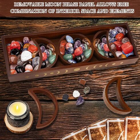 حامل بطاقة التارو، حامل كريستال BestMal لعرض الأحجار، حامل بطاقة التارو الخشبي مع 5 صينية مرحلة القمر قابلة للفصل، صندوق بطاقة التارو لعرض التارو لقراءة لوازم مذبح الويكا الزخرفية in Kuwait
