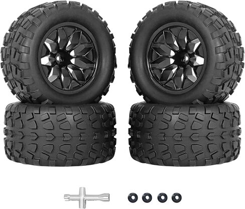 إطارات وعجلات RCMOXETO 12 مم سداسية RC مقاس 1/10، إطارات وعجلات RC لشاحنة RC مُلصقة مسبقًا وإطارات مع حشوات إسفنجية لـ Traxxas Rustler VXL Stampede Redcat Volcano EPX Pro Blackout XTE إلخ 4 قطع in Kuwait