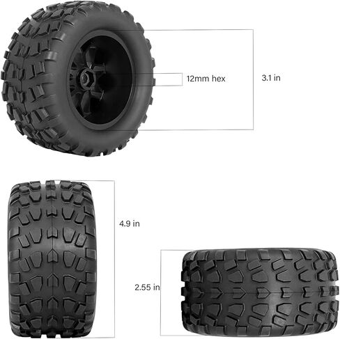 إطارات وعجلات RCMOXETO 12 مم سداسية RC مقاس 1/10، إطارات وعجلات RC لشاحنة RC مُلصقة مسبقًا وإطارات مع حشوات إسفنجية لـ Traxxas Rustler VXL Stampede Redcat Volcano EPX Pro Blackout XTE إلخ 4 قطع in Kuwait