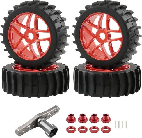 RC Tires 4pcs 1/8 Off Road Buggy Tires 17mm Hex RC Wheels and Tires with Hex Adaptors Nuts and Wrench for Short Course Rally Sand Snow Terrain, Black in Kuwait