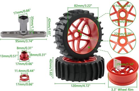 RC Tires 4pcs 1/8 Off Road Buggy Tires 17mm Hex RC Wheels and Tires with Hex Adaptors Nuts and Wrench for Short Course Rally Sand Snow Terrain, Black in Kuwait