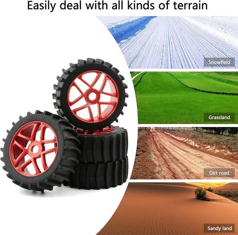 RC Tires 4pcs 1/8 Off Road Buggy Tires 17mm Hex RC Wheels and Tires with Hex Adaptors Nuts and Wrench for Short Course Rally Sand Snow Terrain, Black in Kuwait