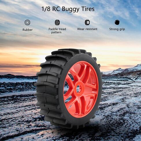 RC Tires 4pcs 1/8 Off Road Buggy Tires 17mm Hex RC Wheels and Tires with Hex Adaptors Nuts and Wrench for Short Course Rally Sand Snow Terrain, Black in Kuwait
