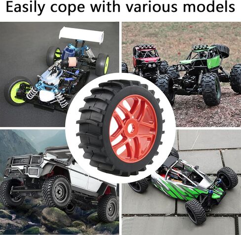 RC Tires 4pcs 1/8 Off Road Buggy Tires 17mm Hex RC Wheels and Tires with Hex Adaptors Nuts and Wrench for Short Course Rally Sand Snow Terrain, Black in Kuwait